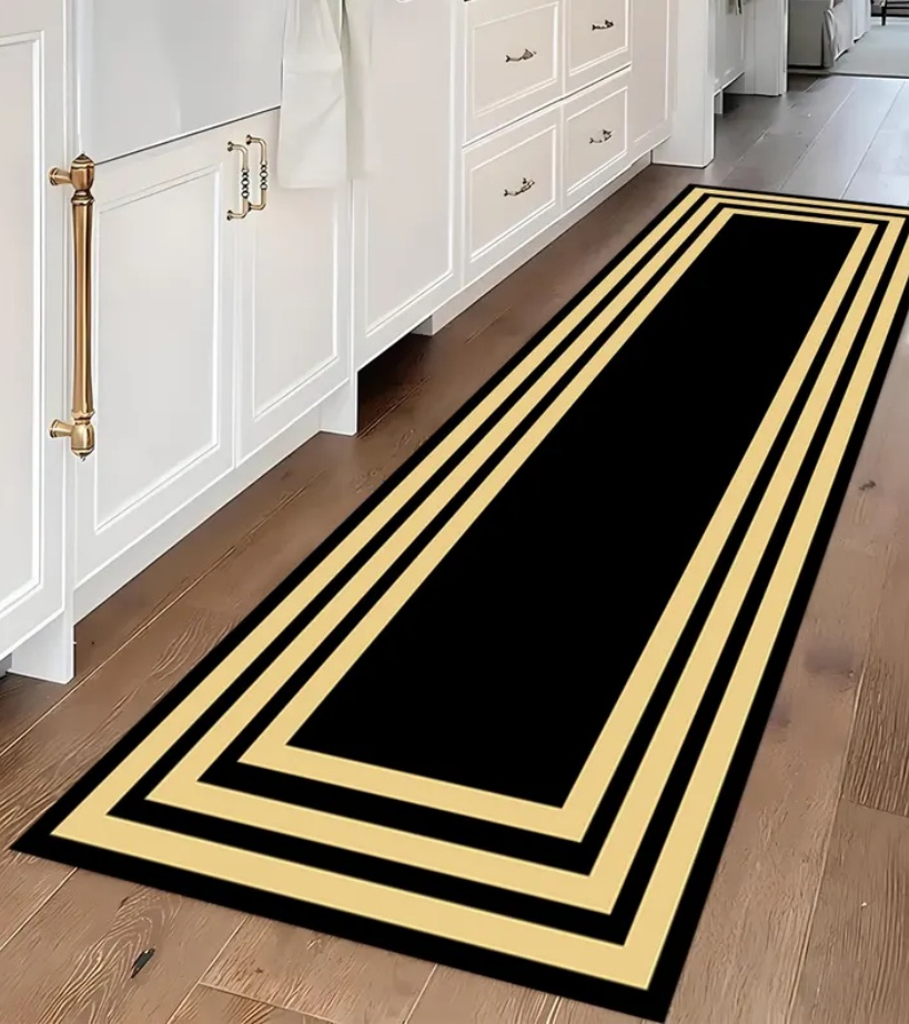 Commercial Kitchen Non Slip Flooring - Роскошный черно-золотой ковер-дорожка с греческим узором,